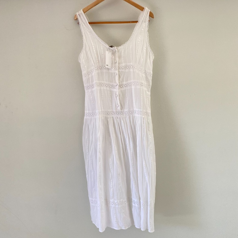 ASOS Womens dress 16 Sheer Long Cover Up lined white Embroidered Swim NEW NWT